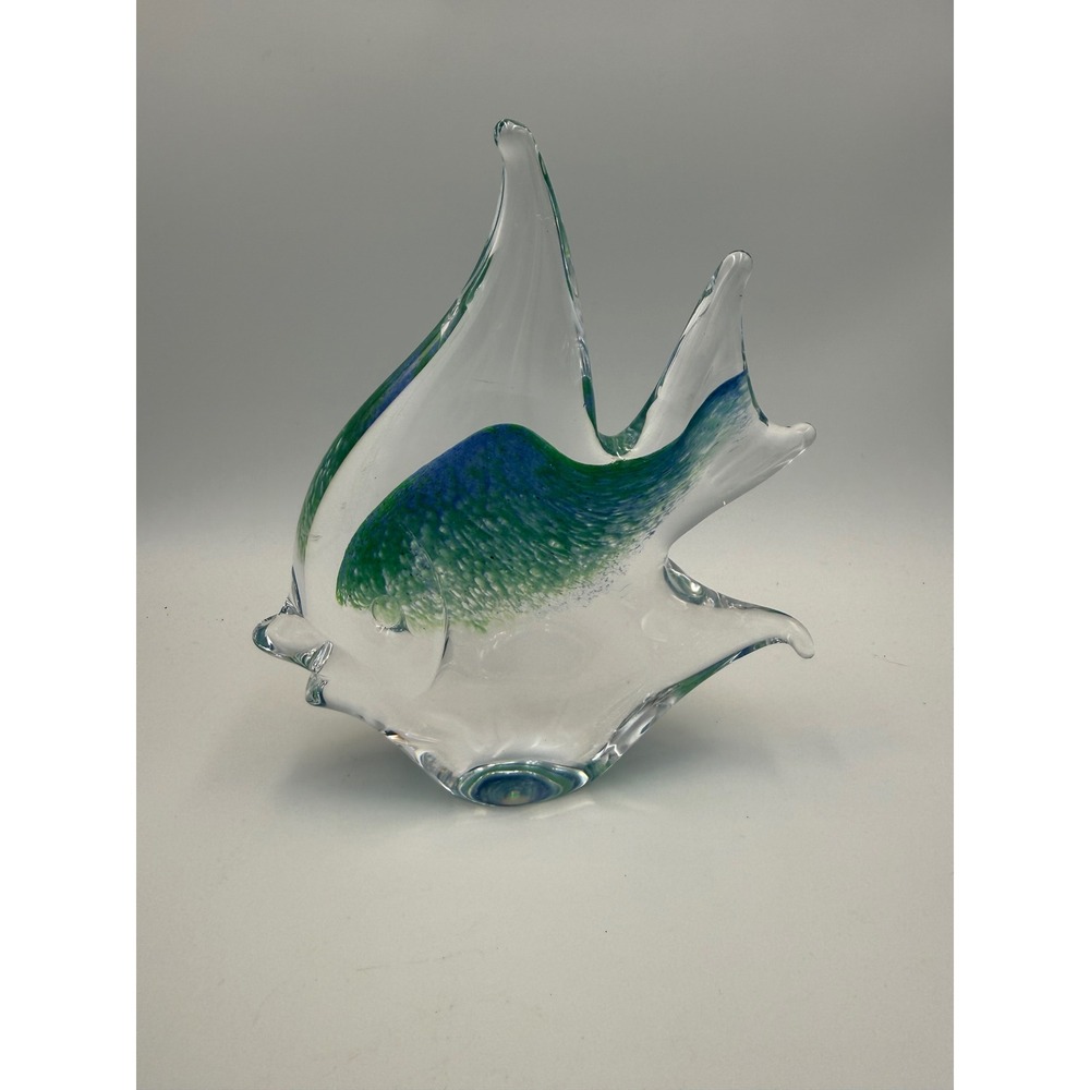 Vintage Italian Art Glass‎ Fish Sculpture Blue Green Murano Style Mid-Century